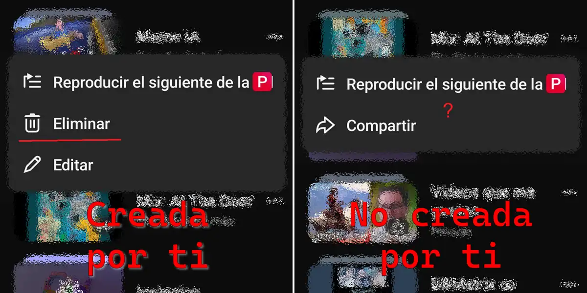 Diferencia entre eliminar una playlist propia una de terceros