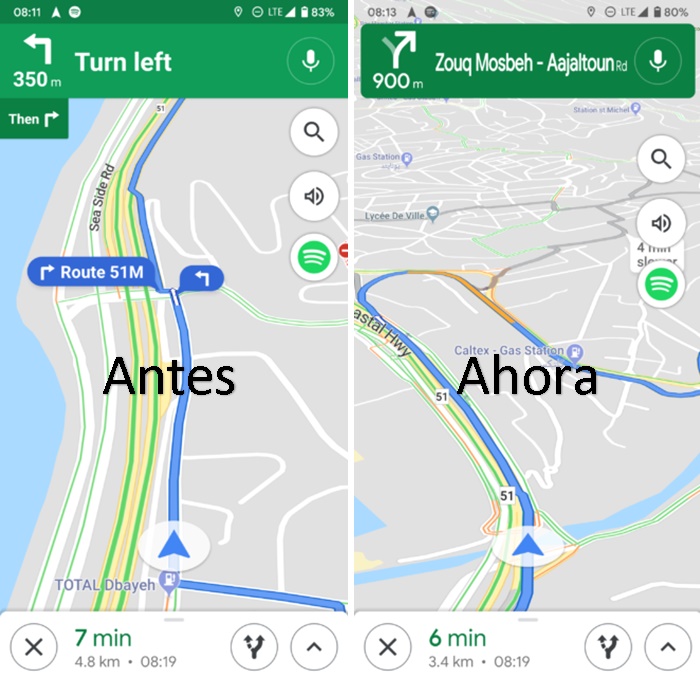 Diferencia vieja y nueva interfaz google maps