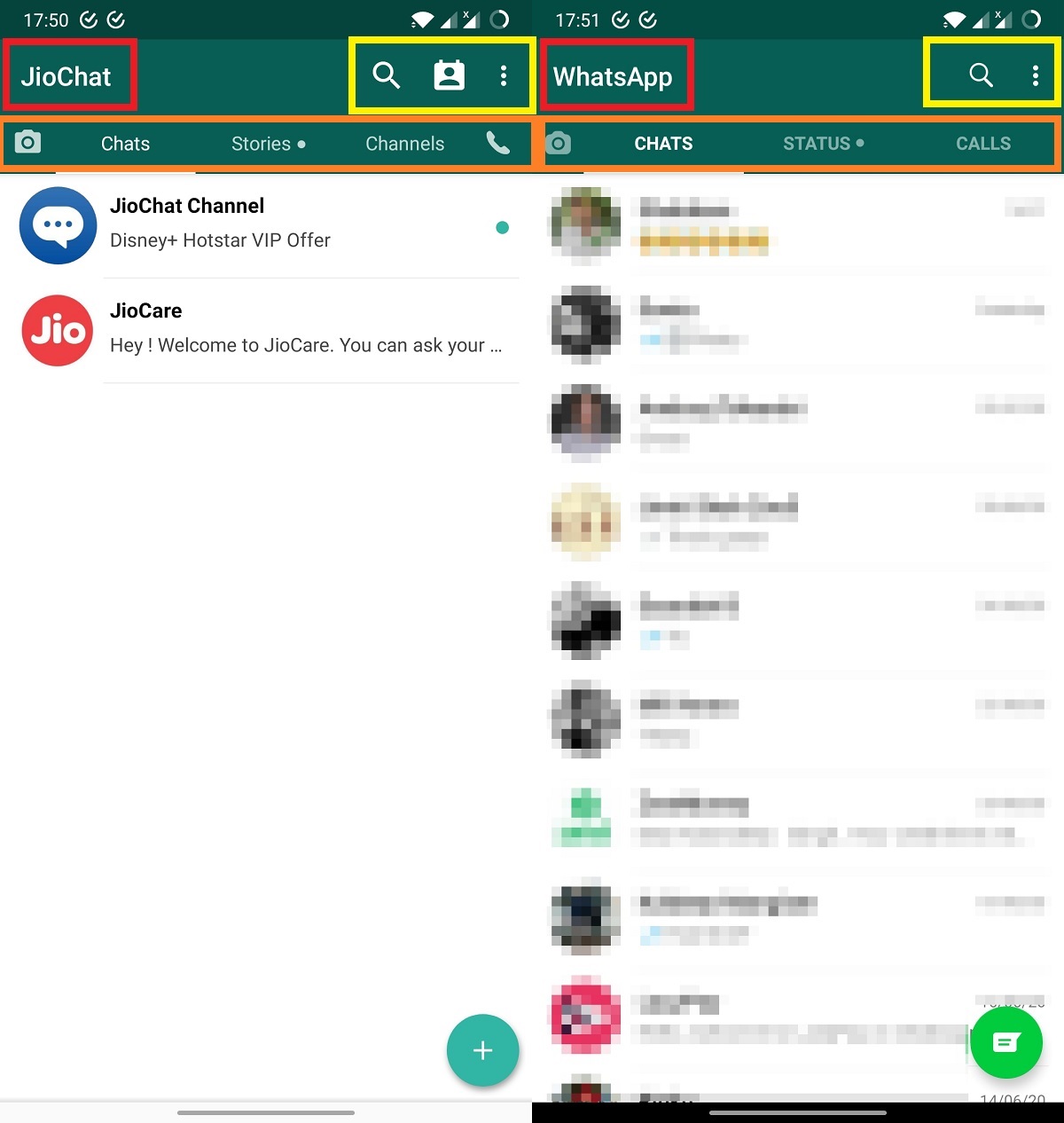 Diferencias entre JioChat y WhatsApp