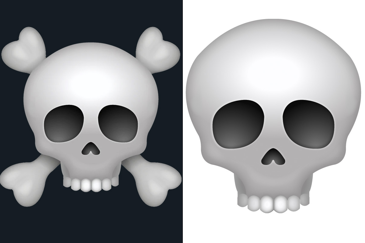 Diferencias entre el emoji de calavera regular y la calavera con huesos cruzados 