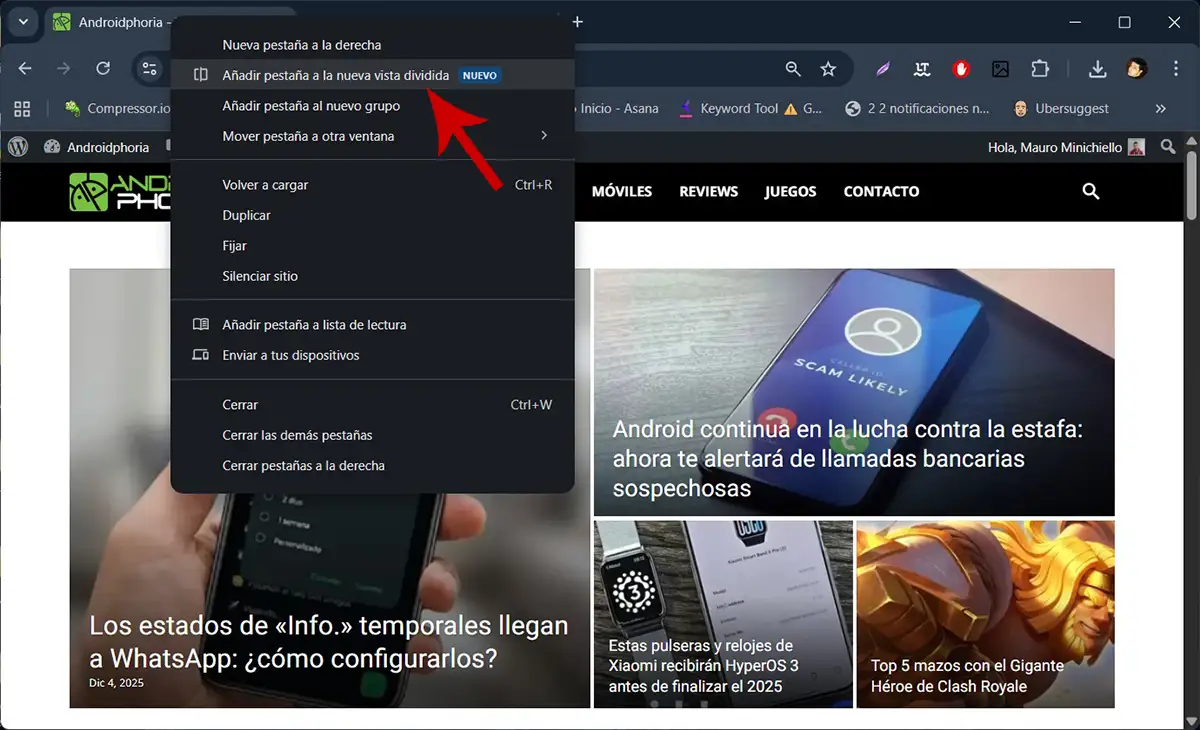 Dividir una pestaña de Chrome en dos