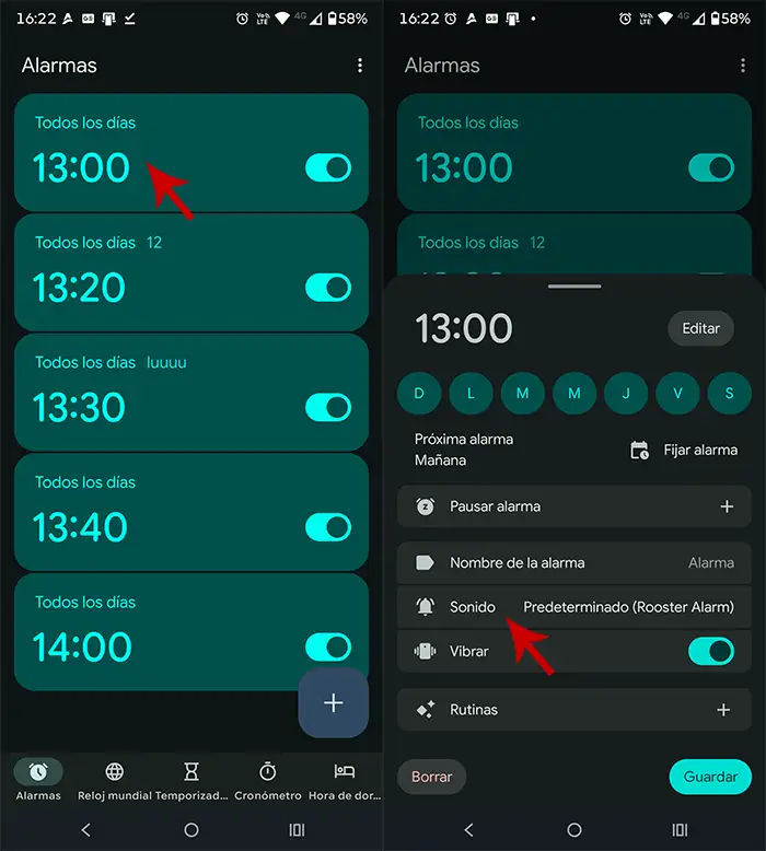 Editar alarma del móvil