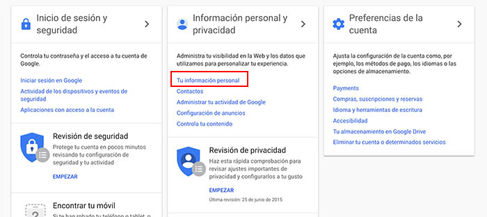 Editar información personal en Google