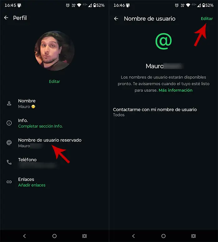 Editar nombre de WhatsApp