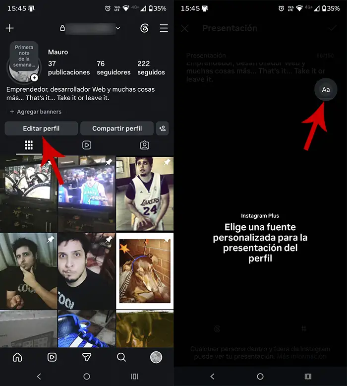 Editar perfil de Instagram