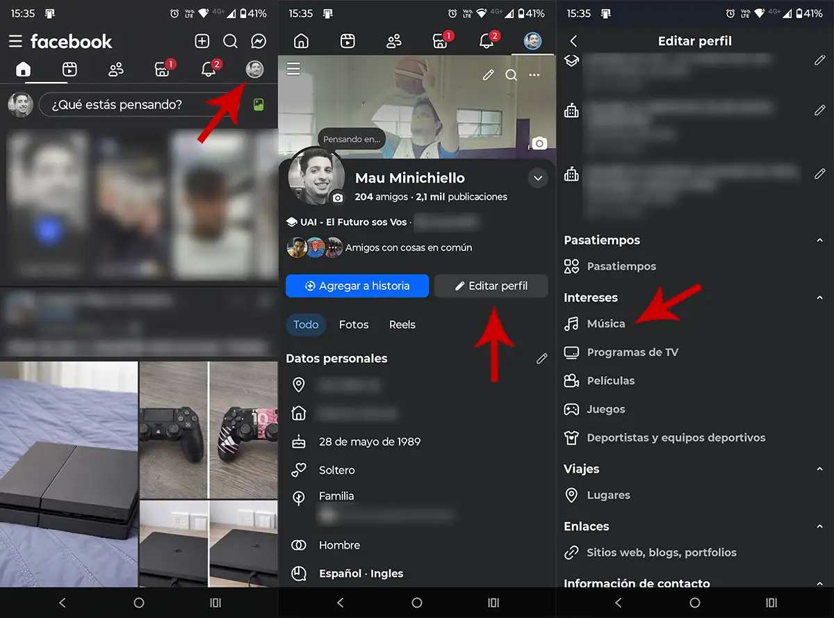 Editar perfil en Facebook