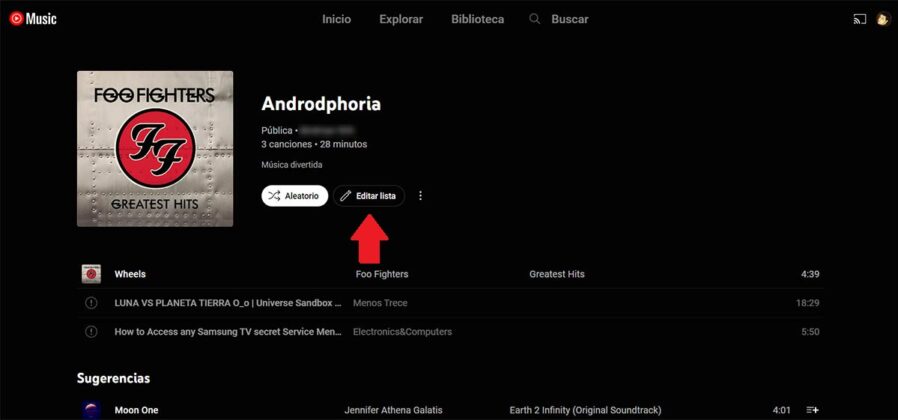 Editar playlist YouTube Music