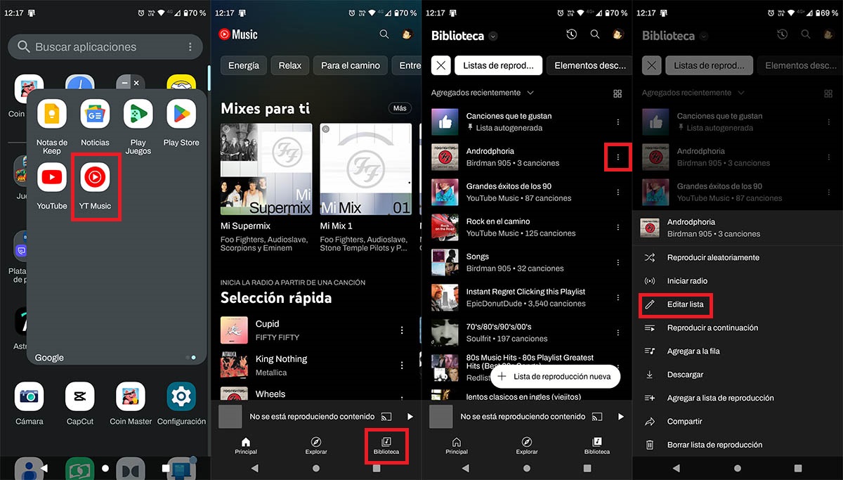 Editar una playlist dentro de YouTube Music