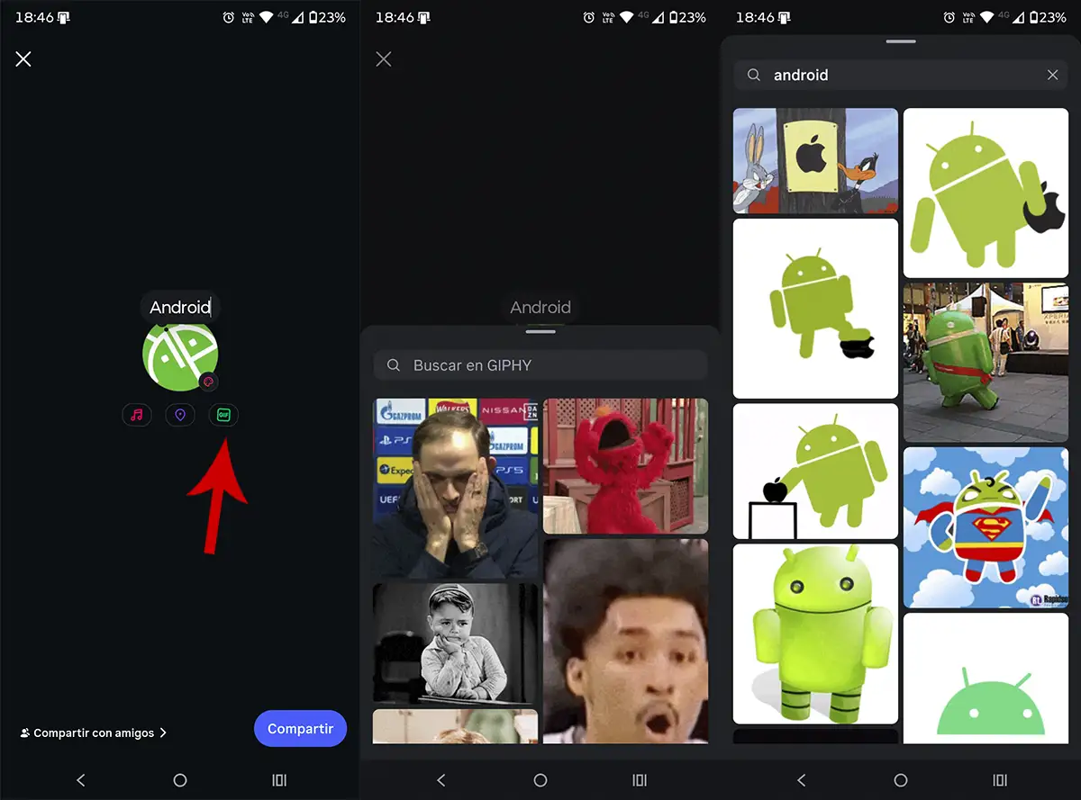 Elegir GIF en notas de Instagram