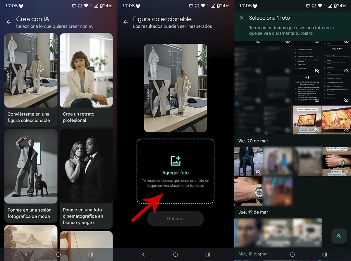 Elegir foto para crear una imagen IA Google Fotos