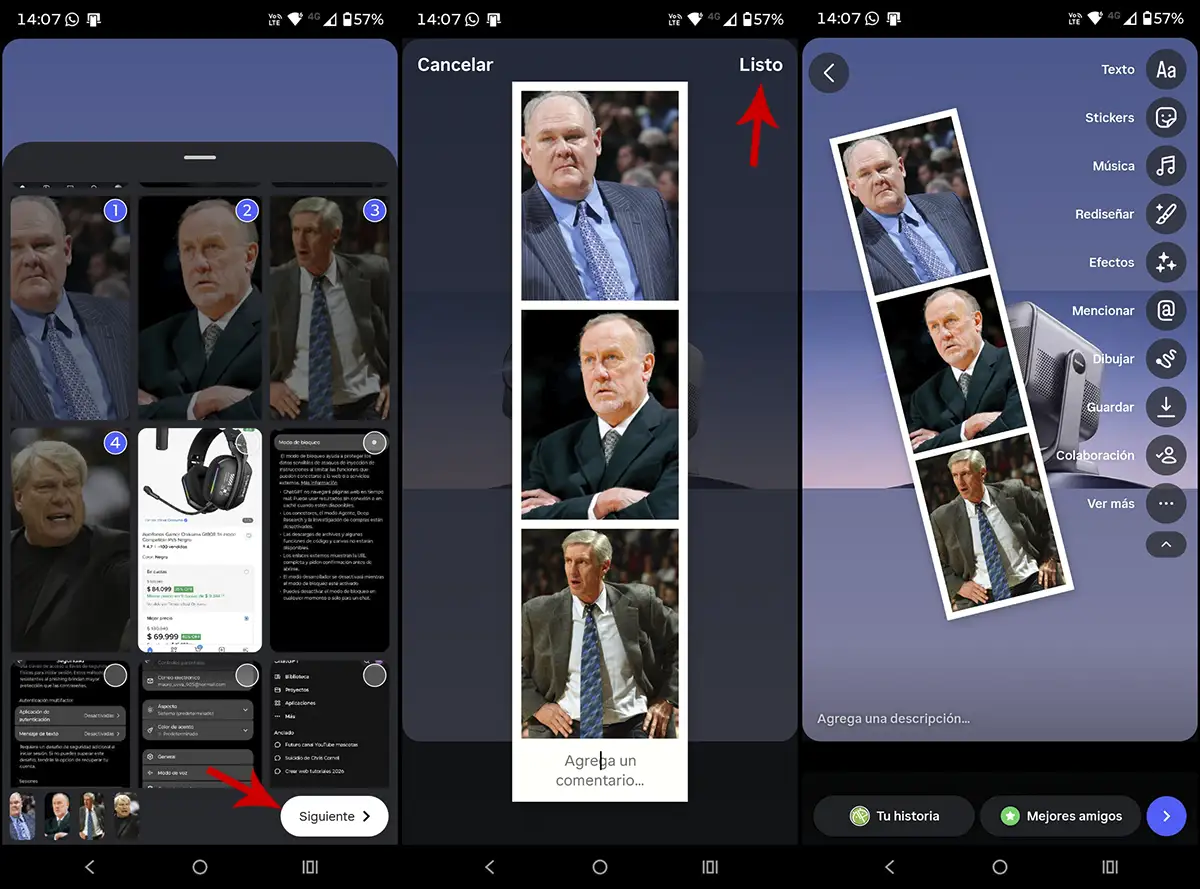 Elegir fotos para crear Tira de fotos en Instgram