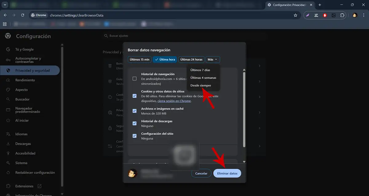 Elegir los datos a borrar