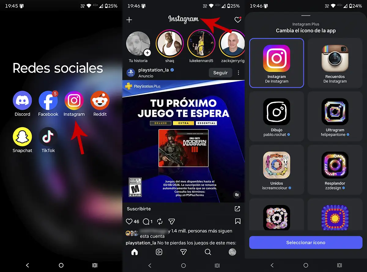 Elegir nuevo icono Instagram móvil