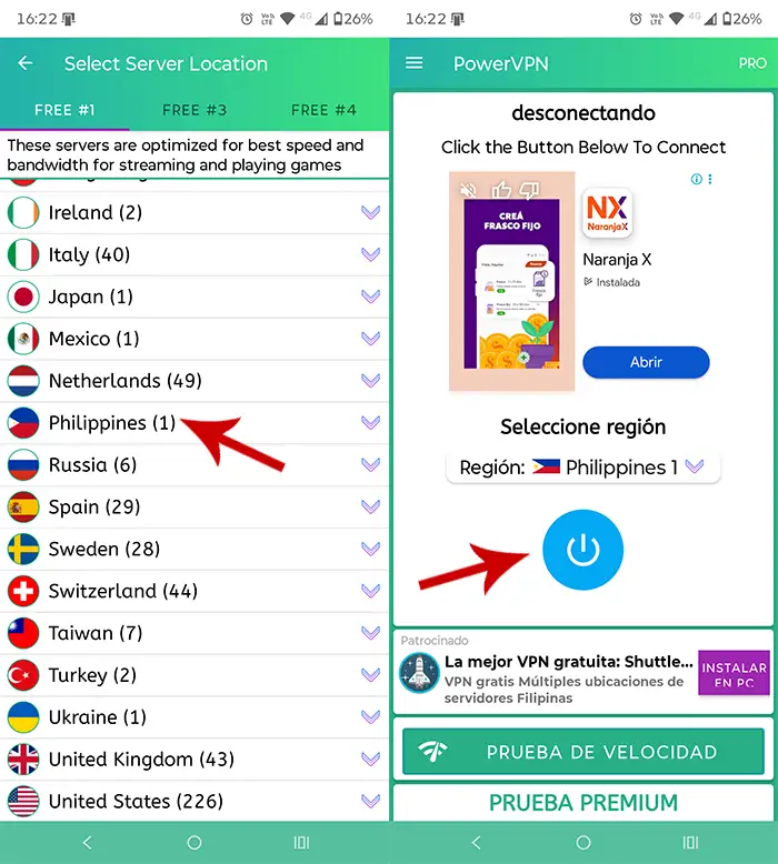 Elegir servidor Filipinas VPN