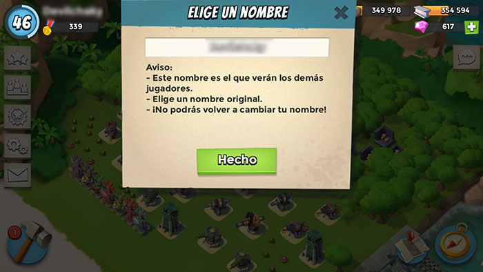 Elegir un nombre en Boom Beach