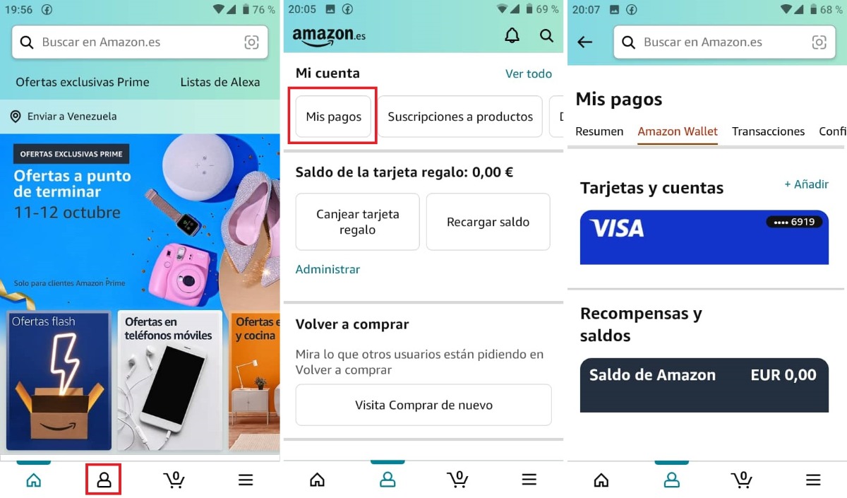 Elige la tarjeta que deseas eliminar en Amazon