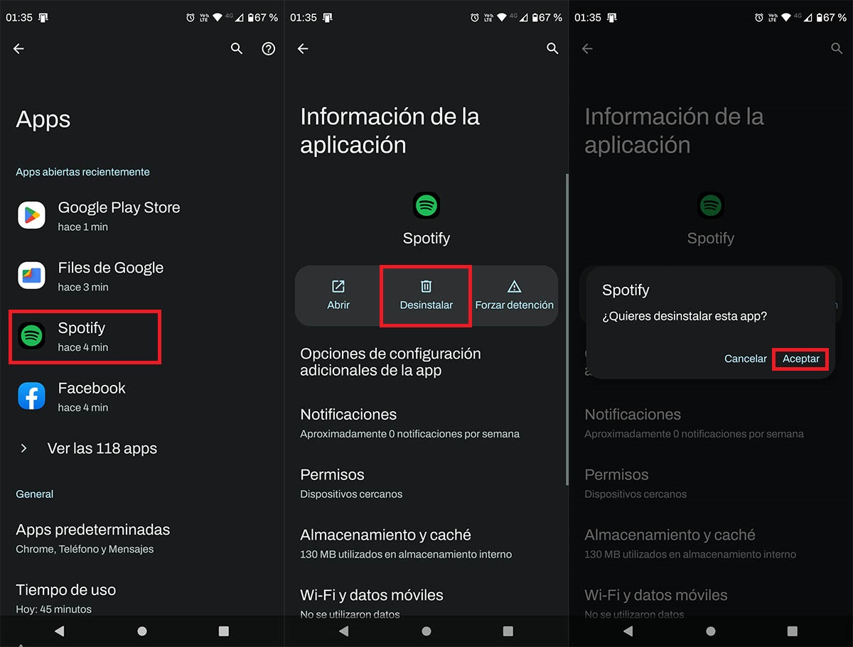 Eliminar Spotify completamente del móvil