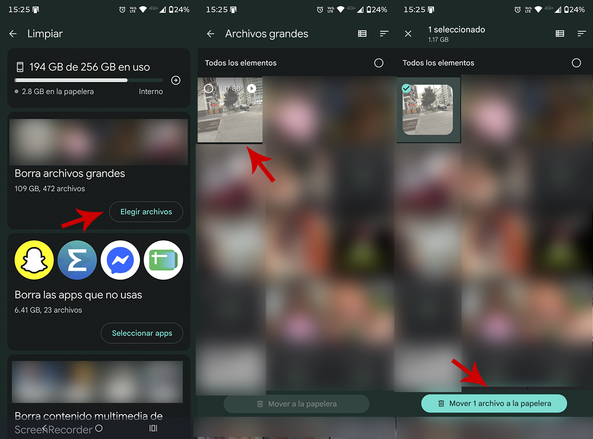 Eliminar archivos grandes del teléfono