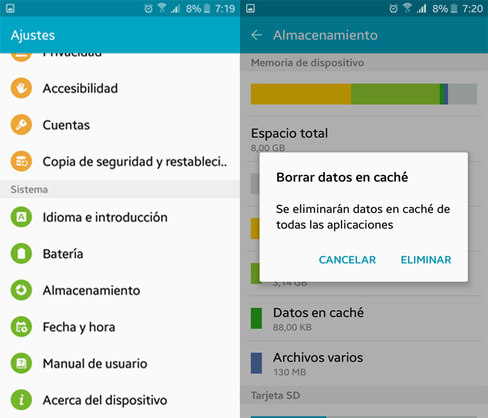 Eliminar cache Android