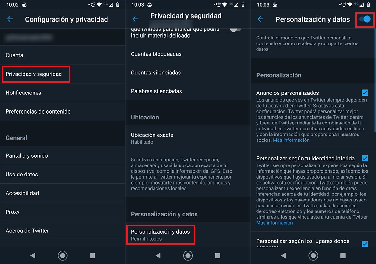 Eliminar datos de navegacion Twitter Android