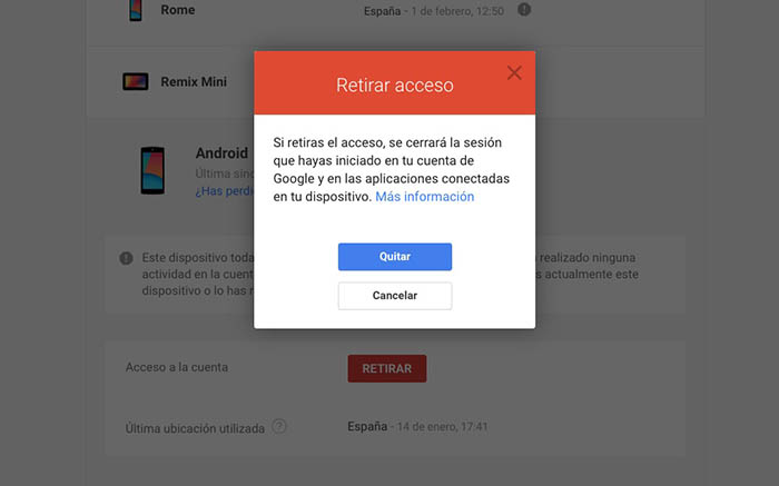 Eliminar dispositivos cuenta Google