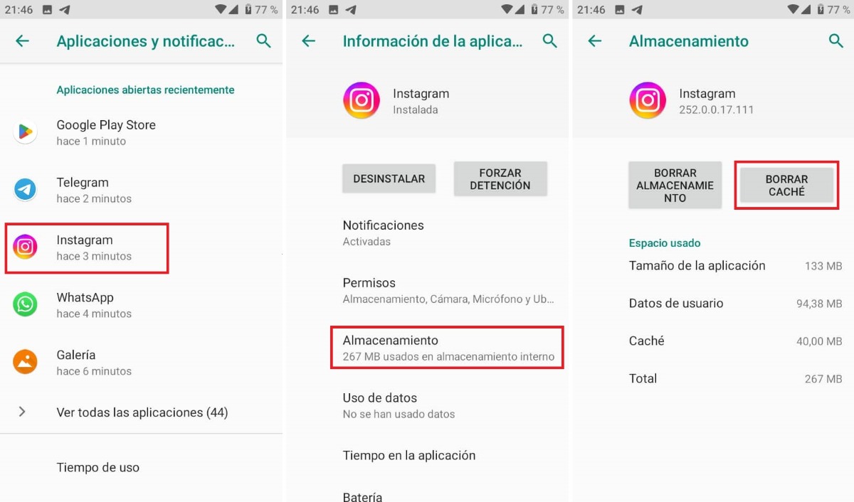 Eliminar el cache de Instagram