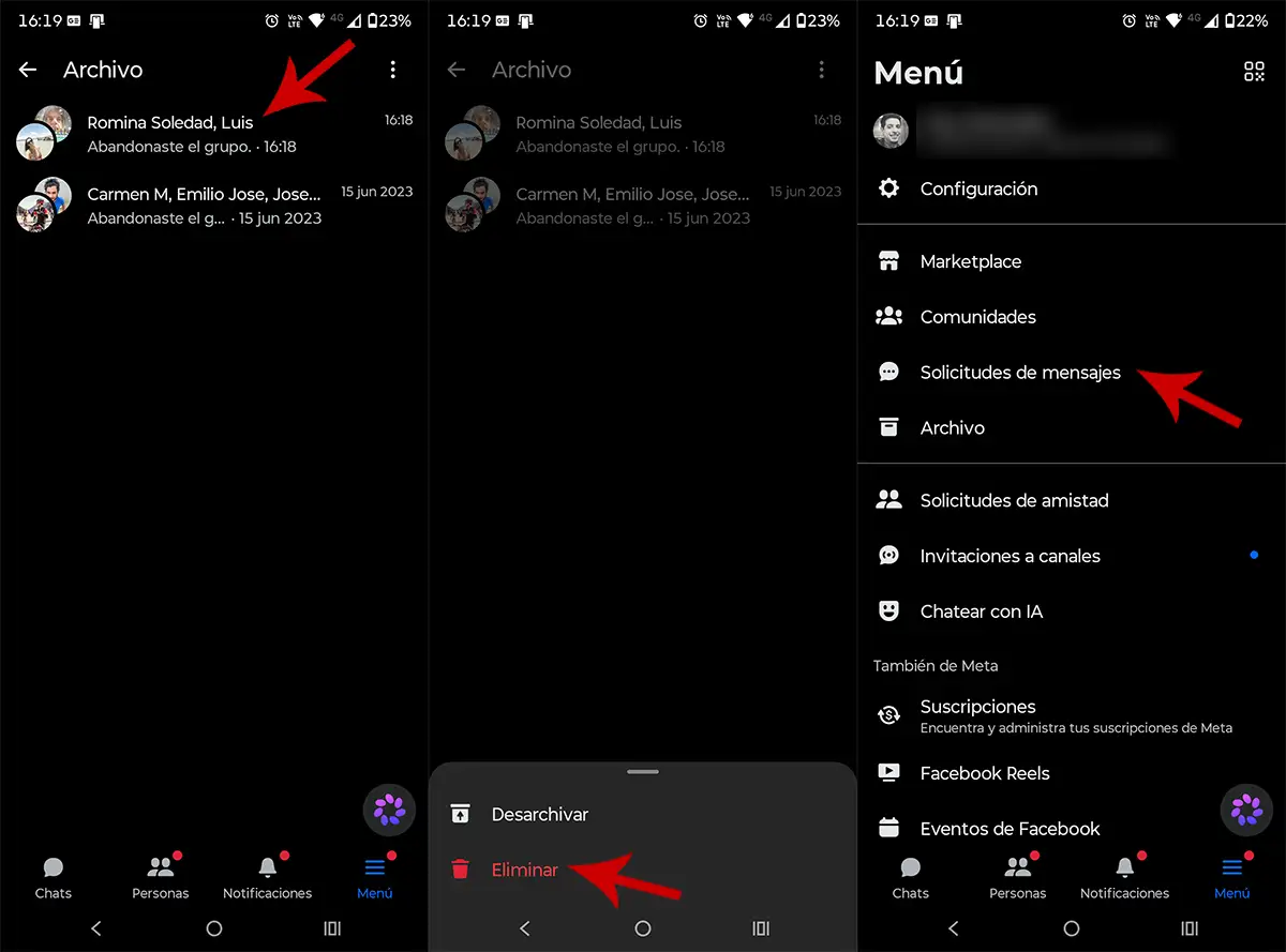 Eliminar grupo de Messenger