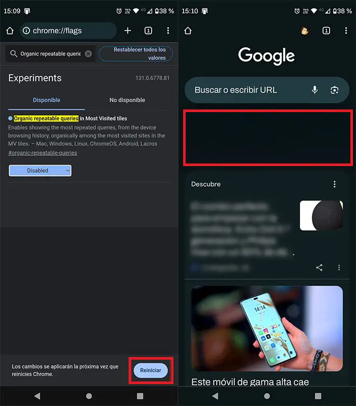 Eliminar la barra de busquedas recientes de Chrome