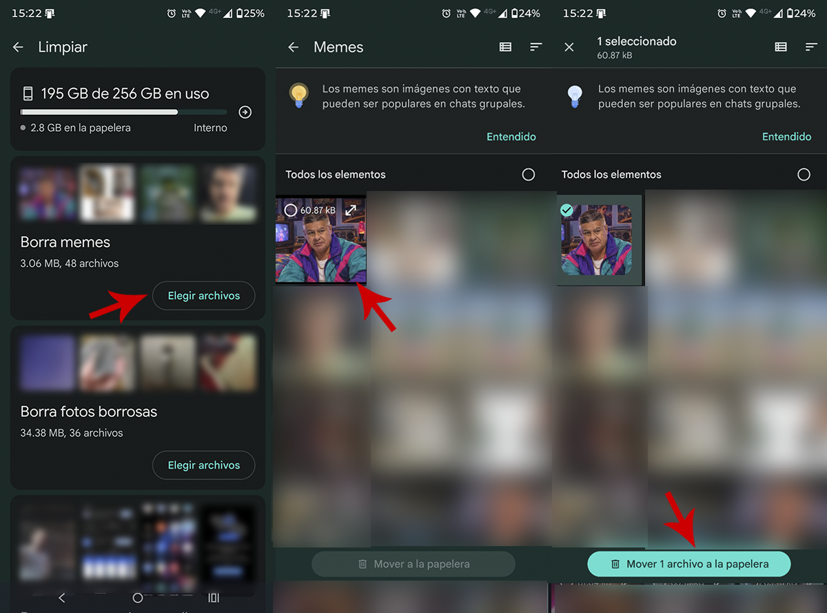 Eliminar memes en el telefono con Files