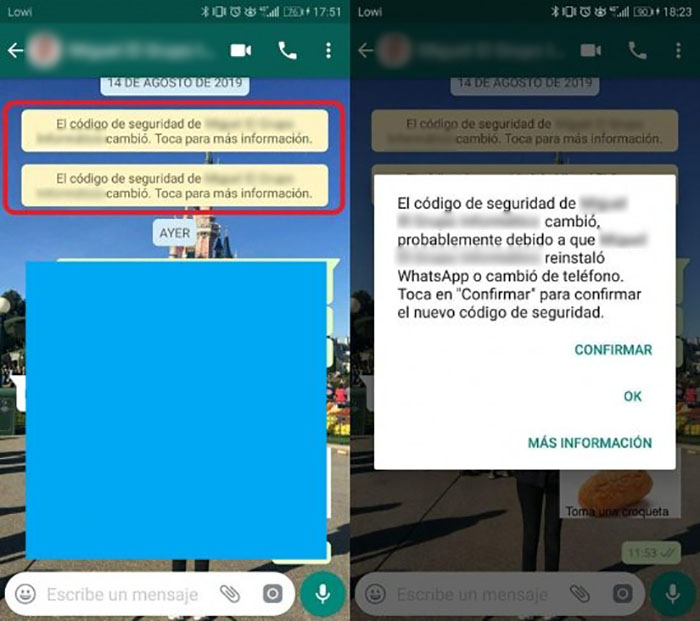 Eliminar mensaje el codigo de seguridad cambio