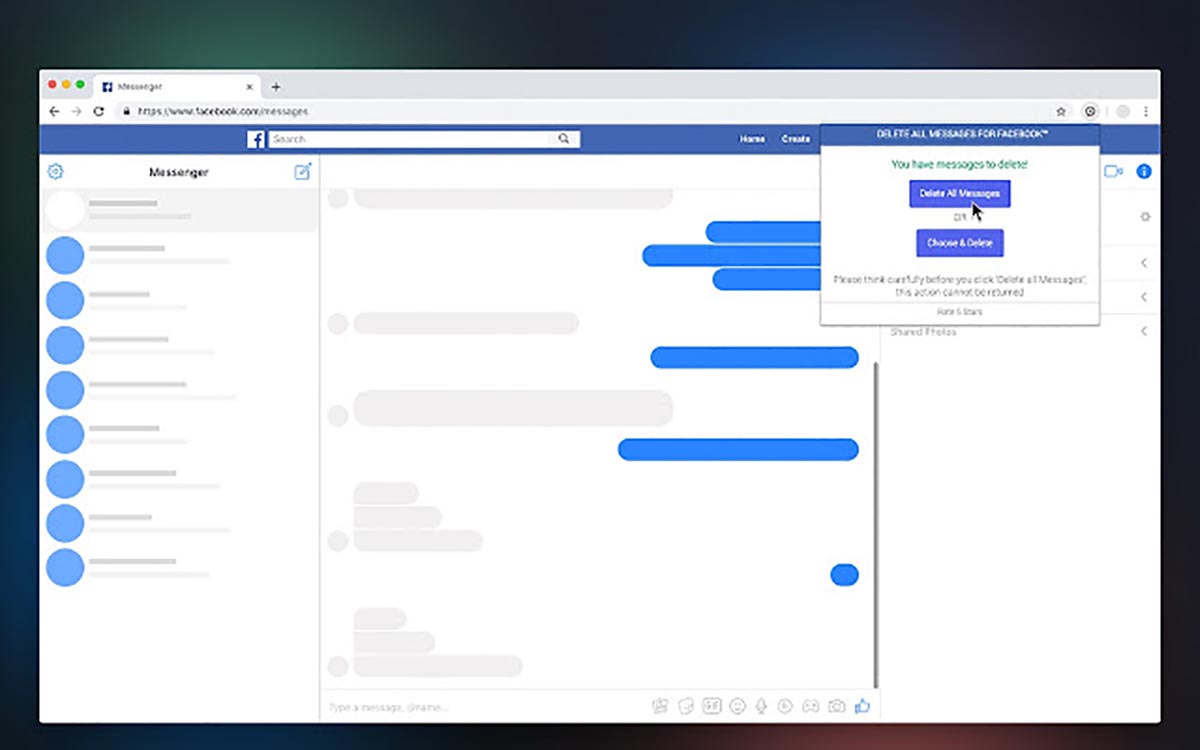 Eliminar mensajes Facebook extension Chrome