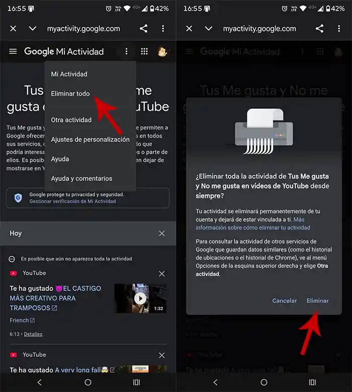 Eliminar todos tus me gusta de YouTube