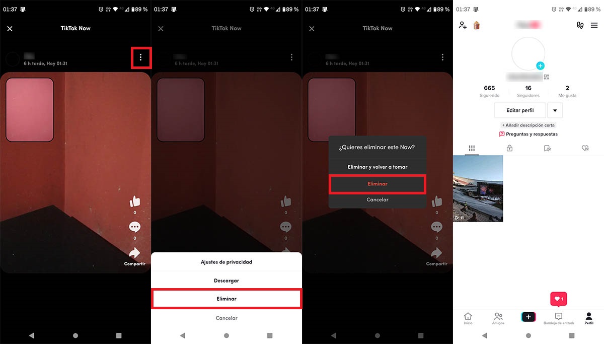 Eliminar un TikTok Now de tu cuenta de TikTok