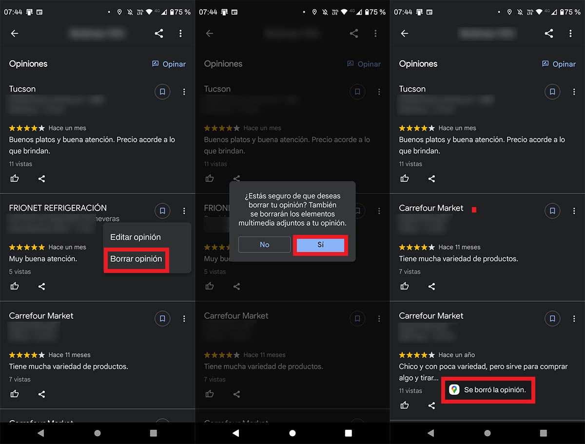 Eliminar una reseña de Google