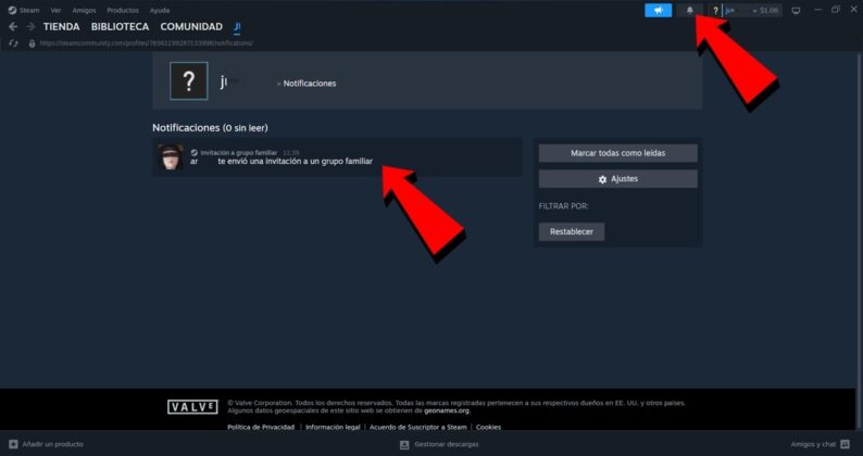 En el apartado de Notificaciones de Steam te llegara la invitacion