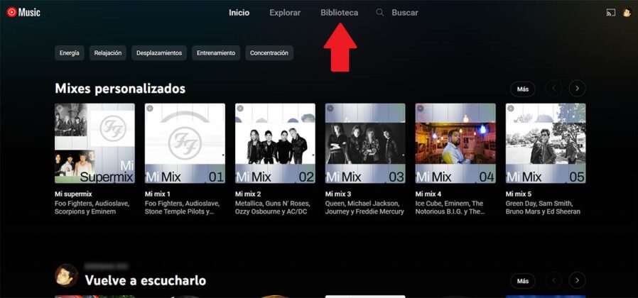 Entrar en YouTube Music y acceder a tu biblioteca desde el PC