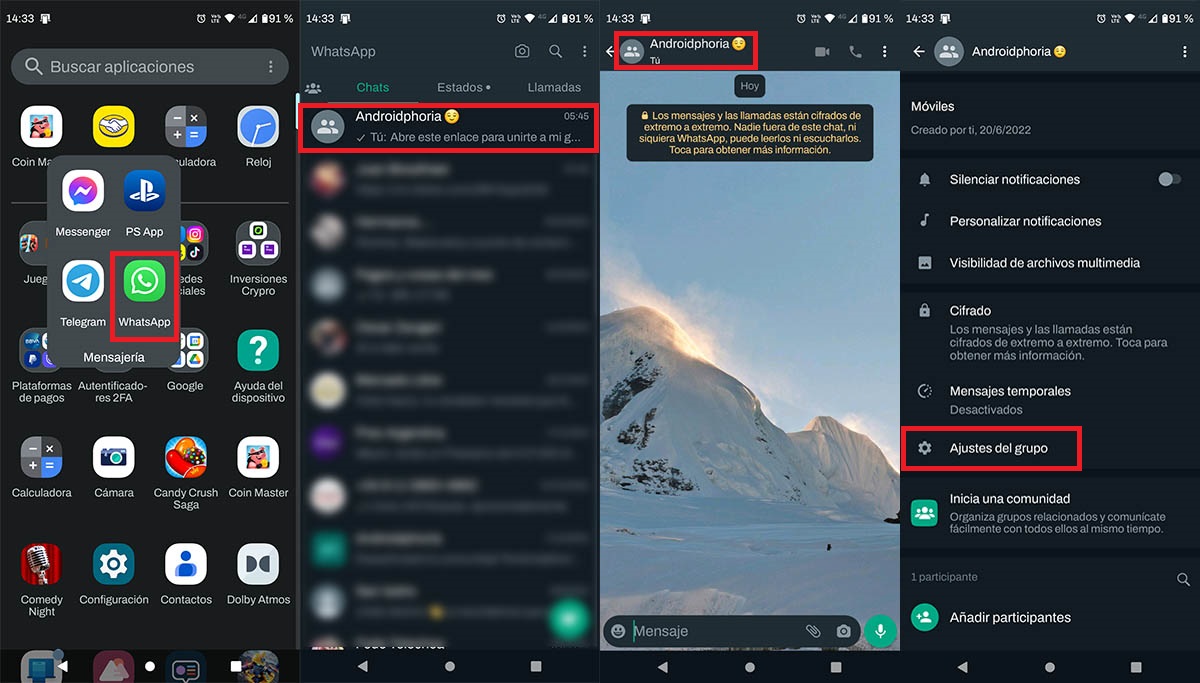 Entrar en la configuracion del grupo de WhatsApp en Android