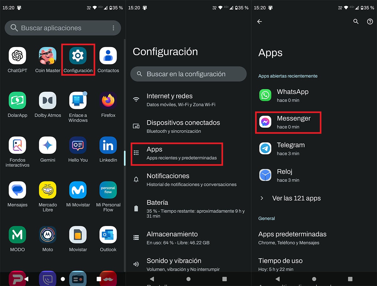 Entrar en los ajustes de Messenger en Android