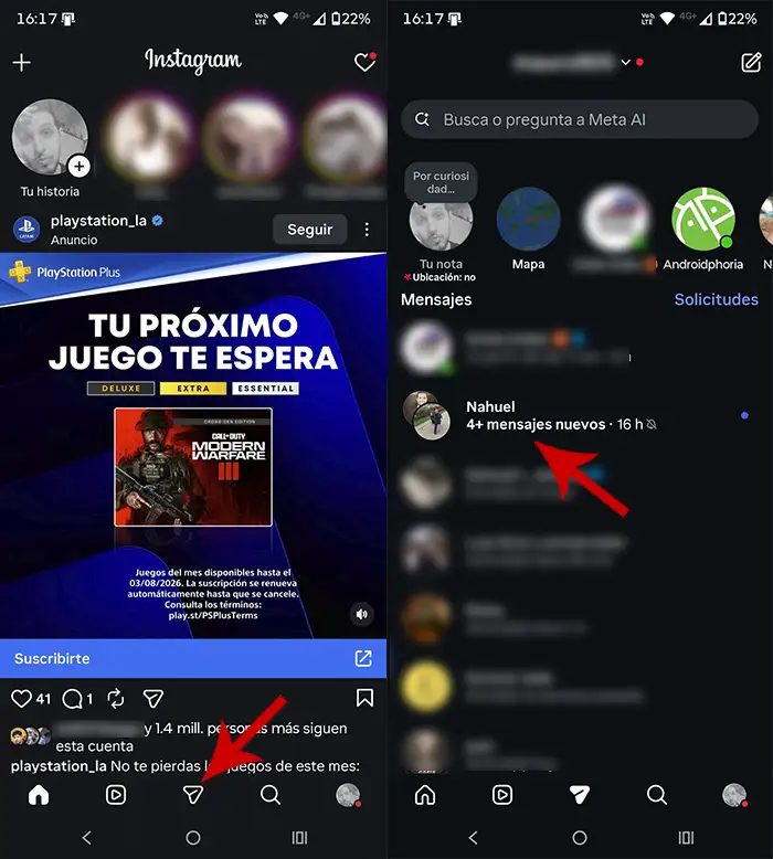 Entrar en los mensajes de Instagram