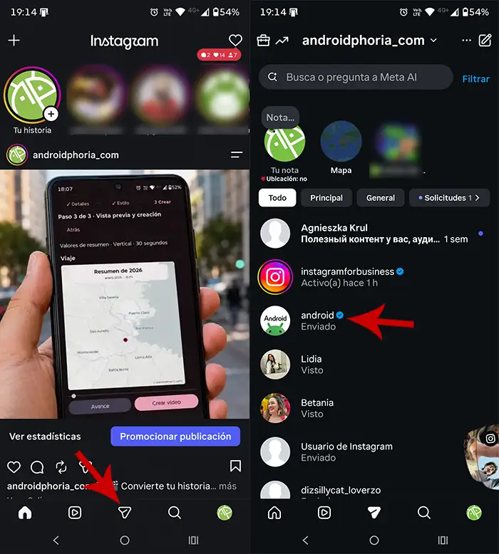 Entrar en mensajes de Instagram
