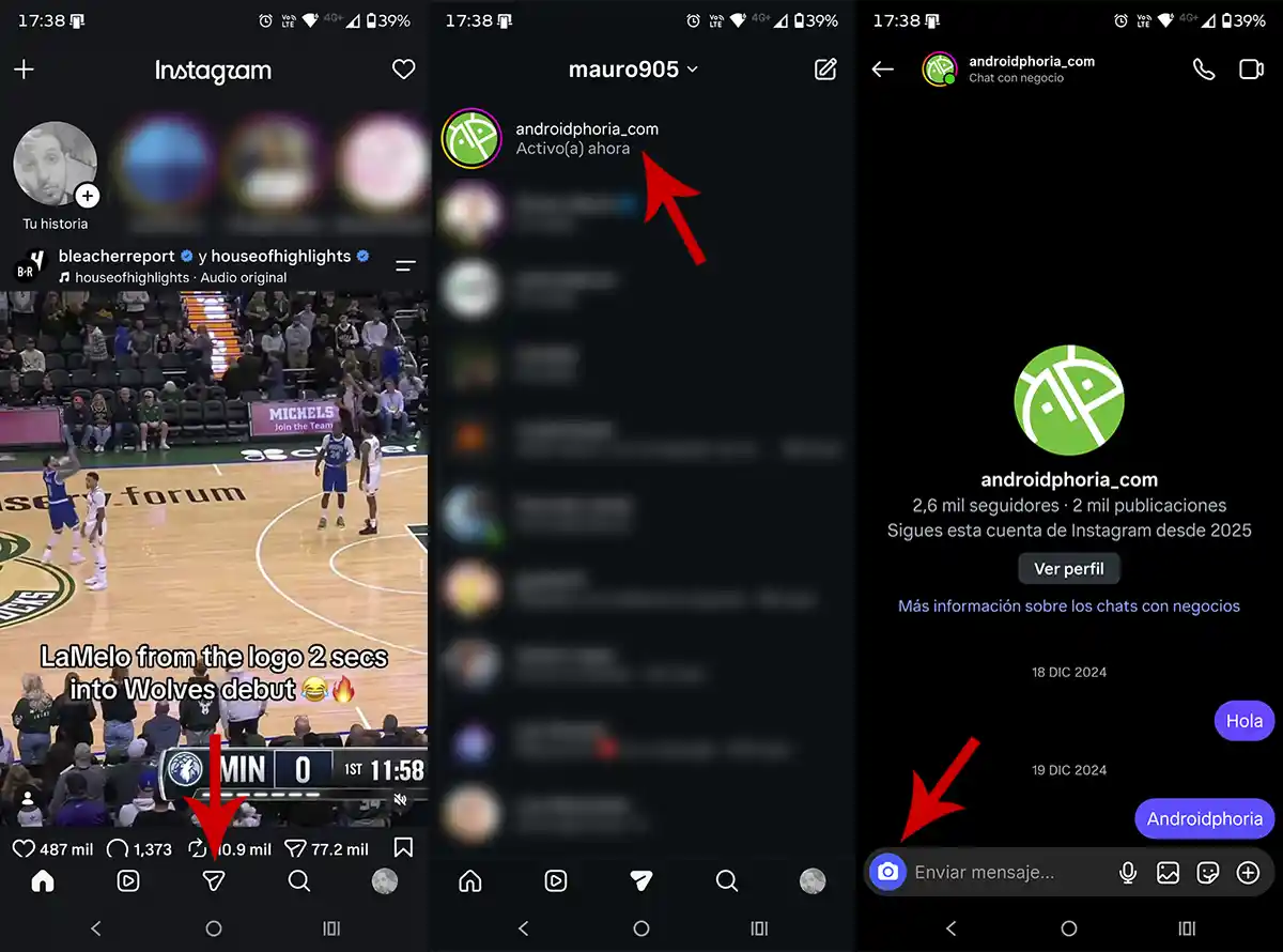 Entrar en mensajes directos de Instagram