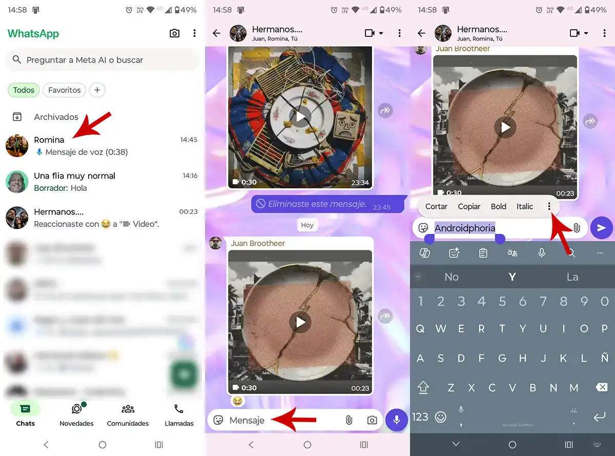 Entrar en un chat de WhatsApp y seleccionar el texto