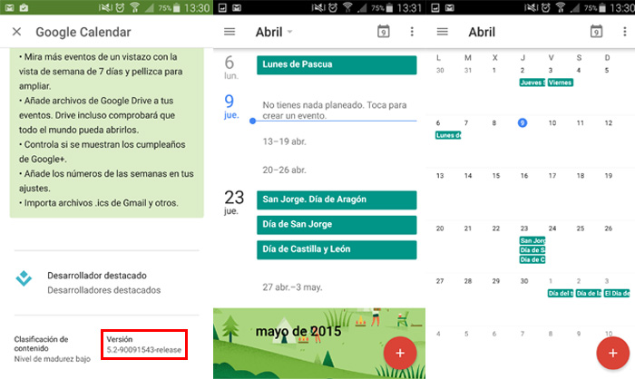 Entrar en vista mensual de Google Calendar desde Android
