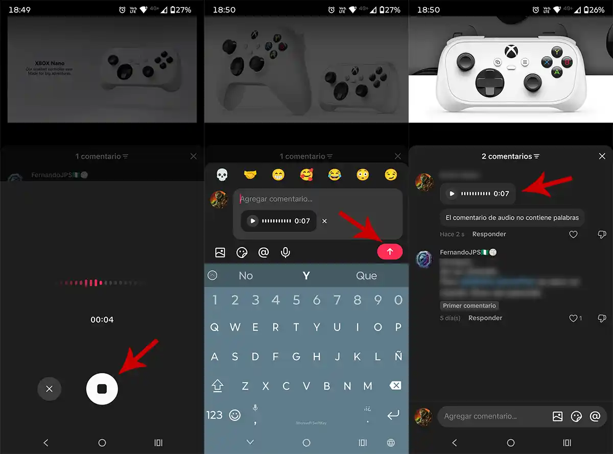 Enviar audio en comentarios de TikTok
