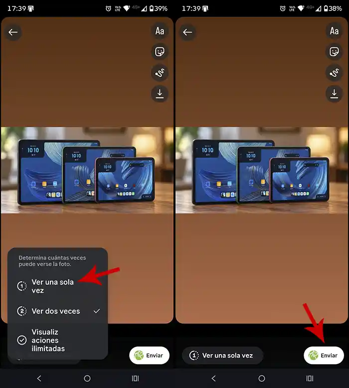 Enviar imagen o video de una sola vez Instagram