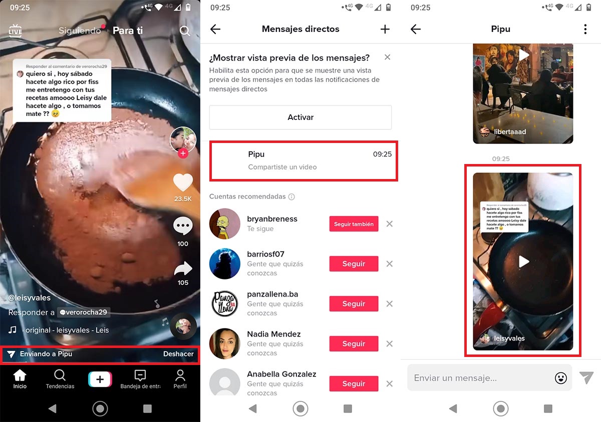 Enviar video a otra persona en TikTok