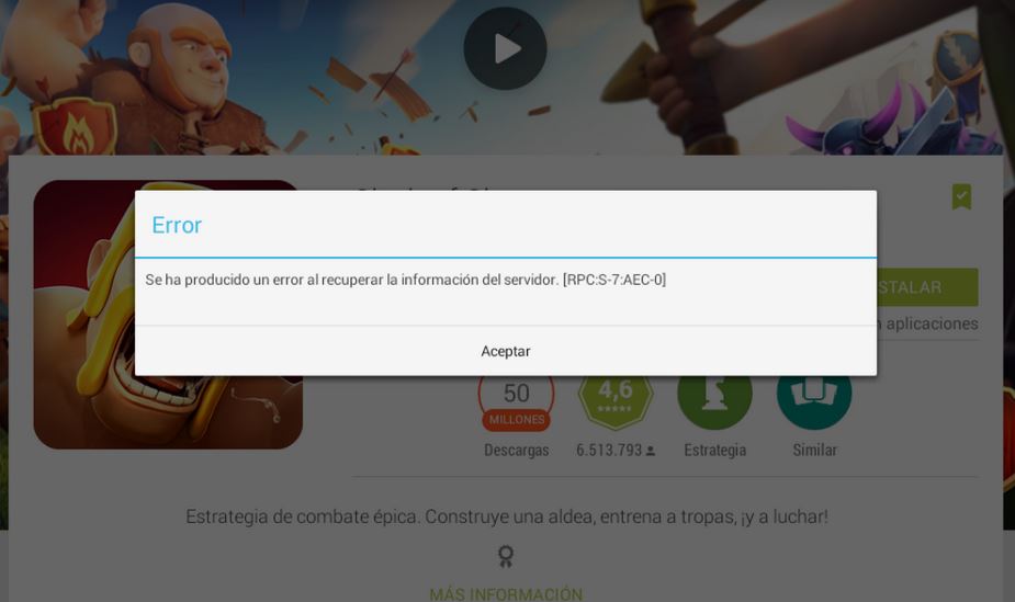 Error al descargar aplicaciones de Google Play