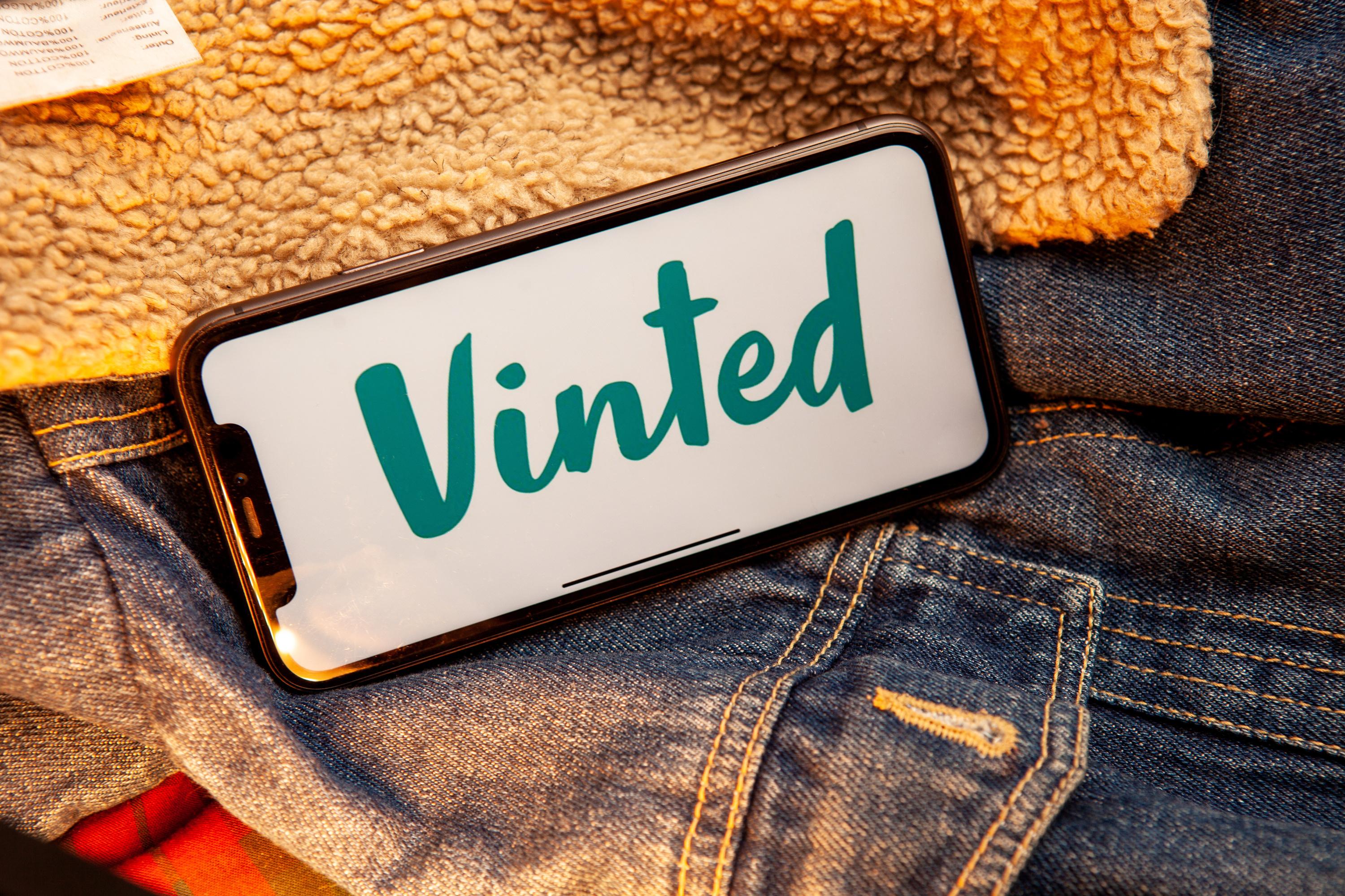 Vinted Iphone Screen with on second hand vintage denim jacket. Vinted is a Lithuanian online marketplace. #Vinted