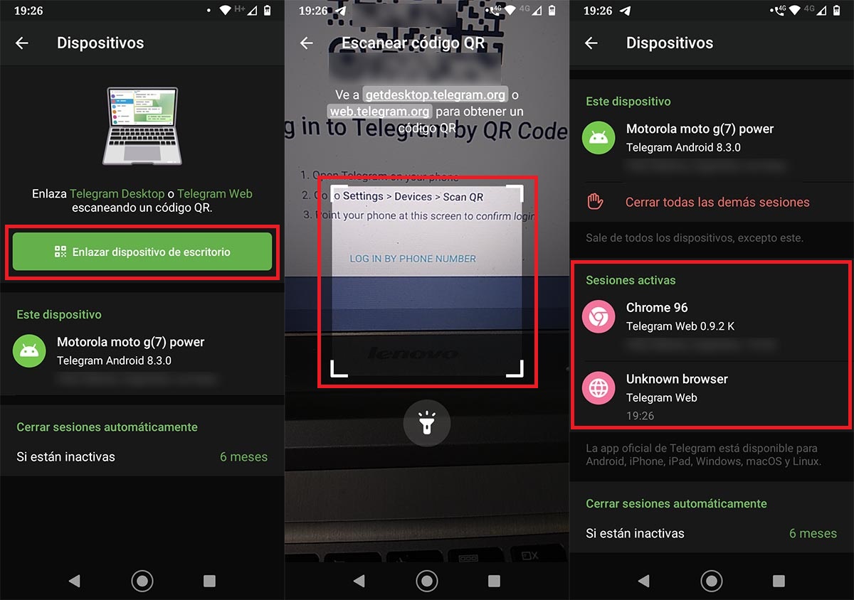 Escanear codigo QR para iniciar sesion Telegram
