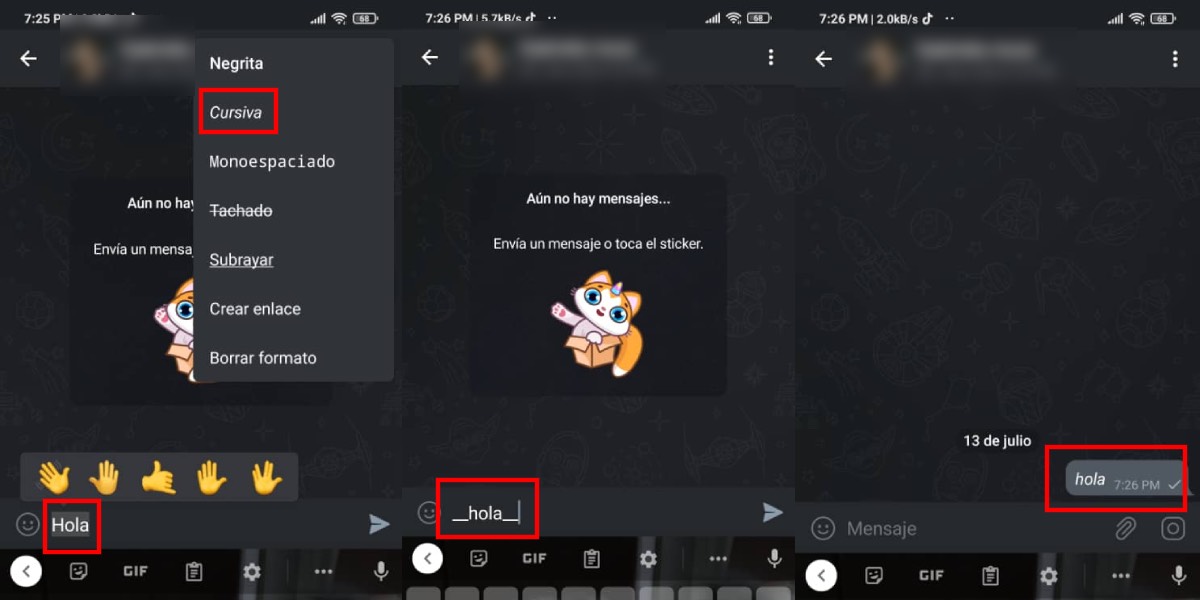 Escribir en cursiva en Telegram